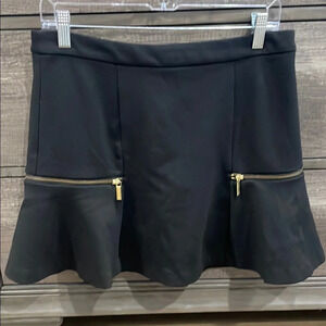 Michael Kors Black Fit and Flare Mini Skirt Ruffled Hem Gold Zippers Size 8